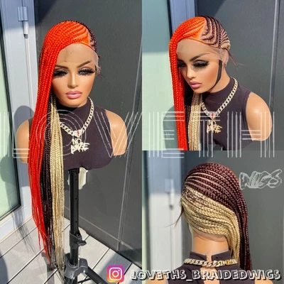 ¡Listo para enviar al día siguiente (ENVÍO GRATUITO 2 días)! Peluca trenzada de encaje completo sin nudos Foto 1 de 4