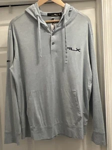 RLX Ralph Lauren Blue Cotton Hoodie Size Medium Lightweight Preppy Coastal - Picture 1 of 8