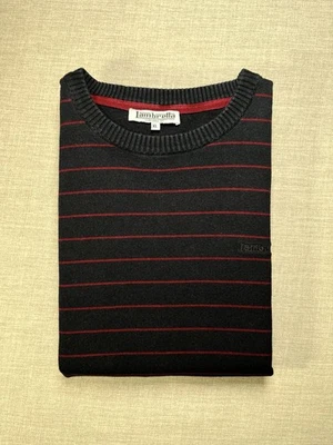 Lambretta Striped Cotton Crew Neck Jumper Navy Burgundy Men’s XL [422] - Image 1 of 4