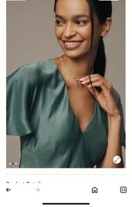 Mini Vestido Anthropologie Manga Corta Cuello en V Verde Sedoso Fluido Grande Nuevo con Etiquetas Nuevo - Imagen 1 de 5