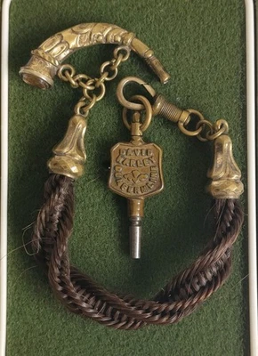 Victorian Horsehair Watch Fob Chain with Hunting Horn &  Watch Key, David Harley - Image 1 of 4