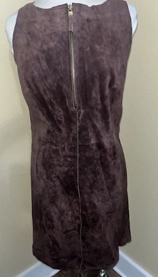 Isaac Mizrahi Suede Leather Jumper Dress Pockets Brown Size 12 Side & Front Zip - Image 1 of 4