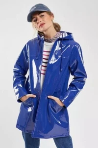 Women PVC Vinyl Shinny Parka Hoodie Coat Rain Jacket - Picture 1 of 3