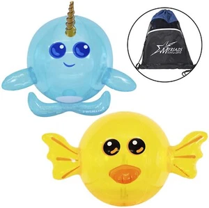 Swimline 32" Inflatable Beach Ball 2-Set: Blue Narwhal & Yellow Goldfish - Picture 1 of 6