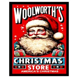 SANTA CLAUS STICKER SIGN 1950 VINTAGE REPLICA WOOLWORTHS CHRISTMAS STORE 4 SIZES - Picture 1 of 1