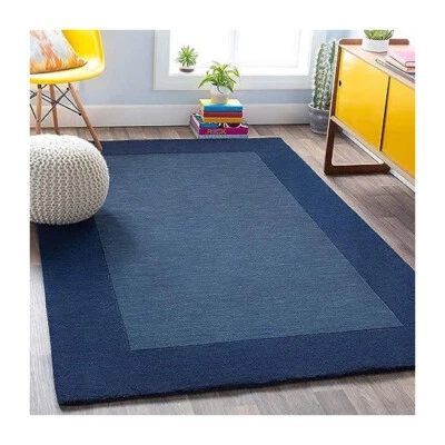 Blue Plain Hand Tufted New Zealand Wool Rug - Image 1 of 4