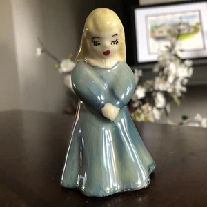 Vtg Handpainted Ceramic Angel Praying Girl Wings Blue Dress 3.5" Figurine - Picture 1 of 8
