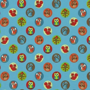 Fabric Baby Forest Animals in Circles Blue Woodland Park Cotton 1/4 yard - Picture 1 of 4