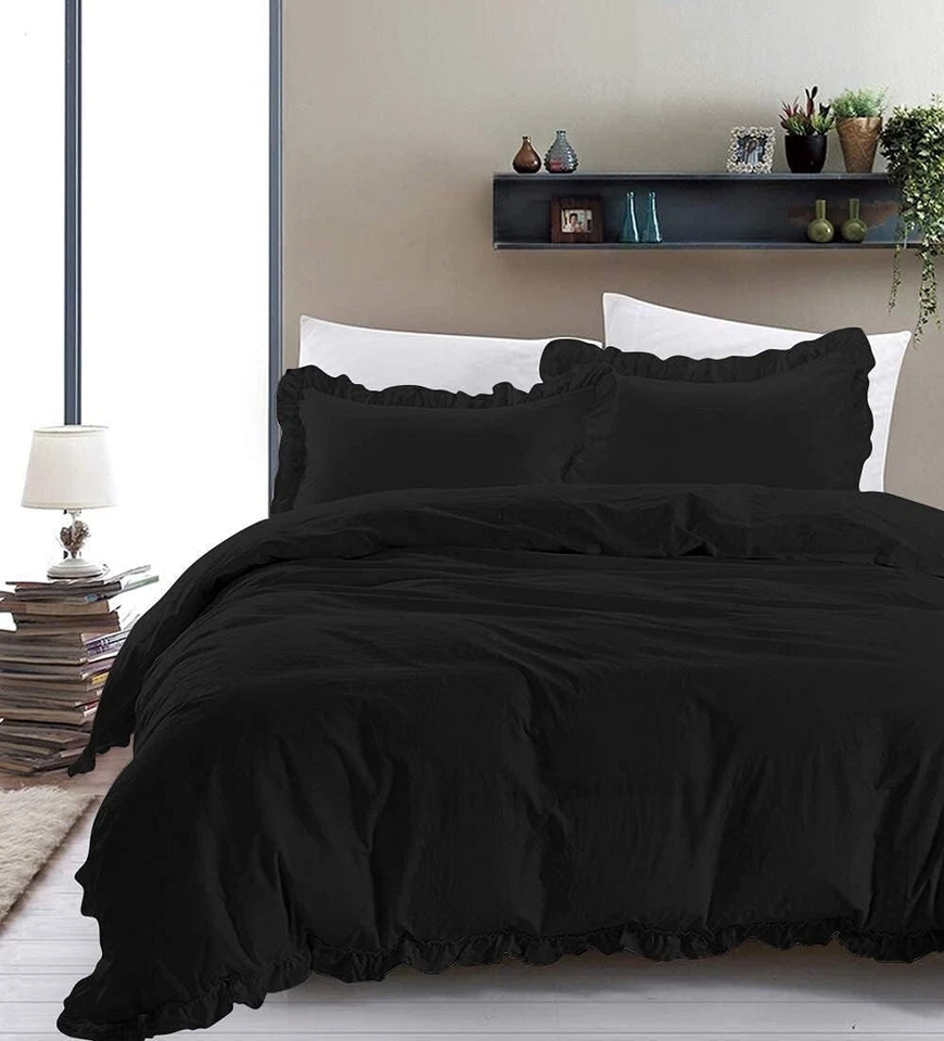 "Vintage-Inspired Ruffle Duvet Cover , Shabby Chic Bed Set, Bed  Decor Duvet Set - Image 1 of 4