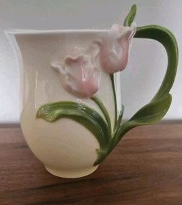 GRAFF PORCELAIN DELICATE PINK TULIPS PATTERN CREAM PORCELAIN DECORATIVE MUG .cup - Picture 1 of 10