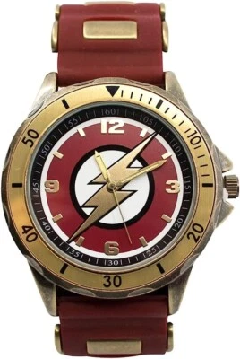 Marvel The Flash TC Barry Quartz Watch Silicone Band Red Gold Bolt Emblem Symbol - Image 1 of 4