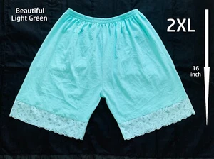 Women Pettipants Half Slip Bloomer Shorts Lace Trim Cotton Slip Light Green 2XL - Picture 1 of 7