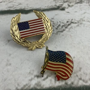 Lapel Pin Lot of 2 American Flag Crest Waving Patriotic - Picture 1 of 5