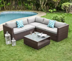 Cozy Patio Set Yard Furniture Out Door Rattan Wicker Sofa Sectional Cushion Back - Picture 1 of 7