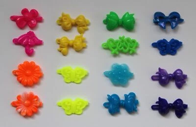 Lot of 16 Neon Rainbow Plastic Barrettes Flowers Hearts Bows  Butterflies Girl's - Image 1 of 4