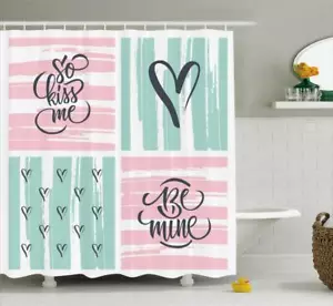 Kiss Me Quote Shower Curtain Fabric Bathroom Decor Set with Hooks 4 Sizes - Picture 1 of 29