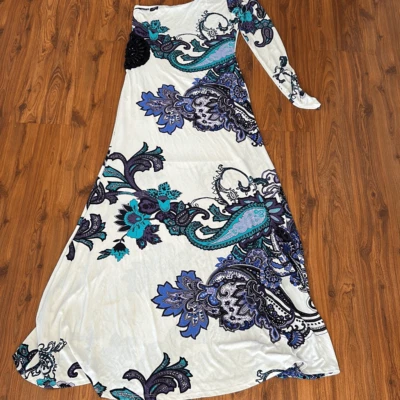 Va va voom one shoulder jeweled side cut out maxi dress Paisley white blue purpl - Image 1 of 4