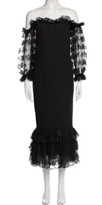 6k authentisches BOTTEGA VENETA schwarzes OFF-SHOULDER Abendkleid Kleid mit SPITZENÄRMELN - Bild 1 von 4