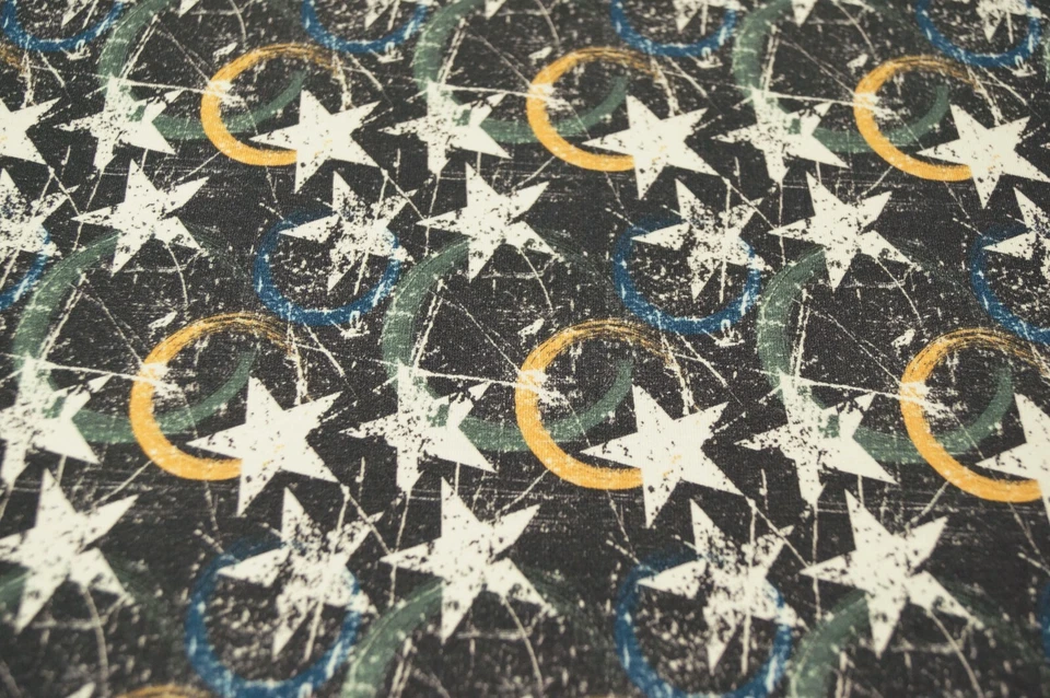 French Terry   145cmx50cm Sterne Mond grau weiß gelb - Bild 1 von 1