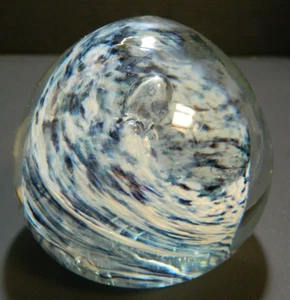 Vintage Hand Blown Murano Blue & White Swirl Art Glass Paperweight 3"x3.25" Exc - Picture 1 of 6