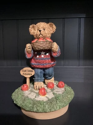 Tarro para interiores del hogar adorno de velas oso de peluche manzanas Dios bendiga América (T-32) Foto 1 de 3