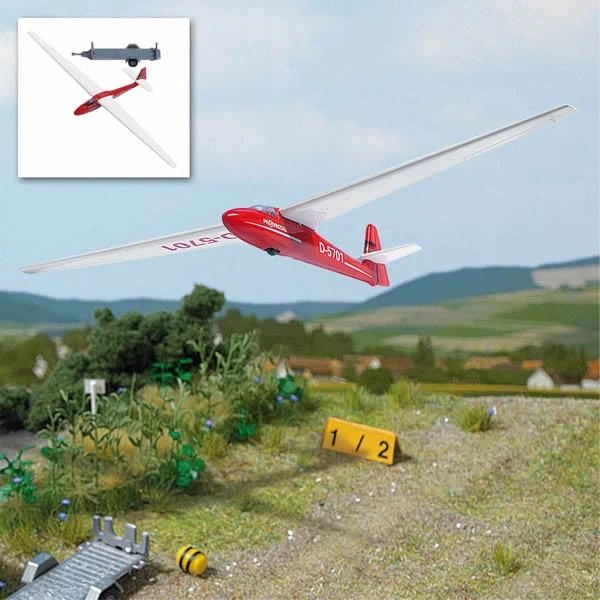 Planeador Busch escala 1154 HO con remolque -- blanco, rojo Foto 1 de 1
