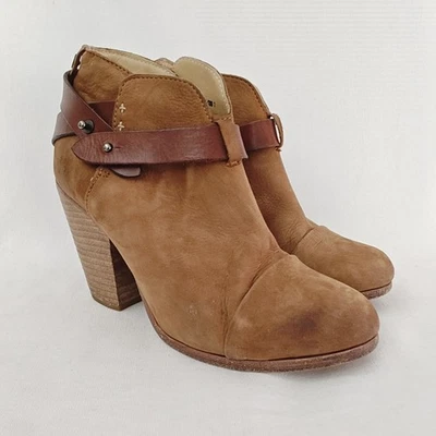 Rag & Bone Harrow Brown Tan Suede Leather Stacked Heeled Ankle Boots 37 - Image 1 of 4