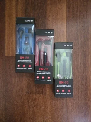 Lot Of 3 New iSound EM-55 Stereo Earbuds + Microphone - Image 1 of 3