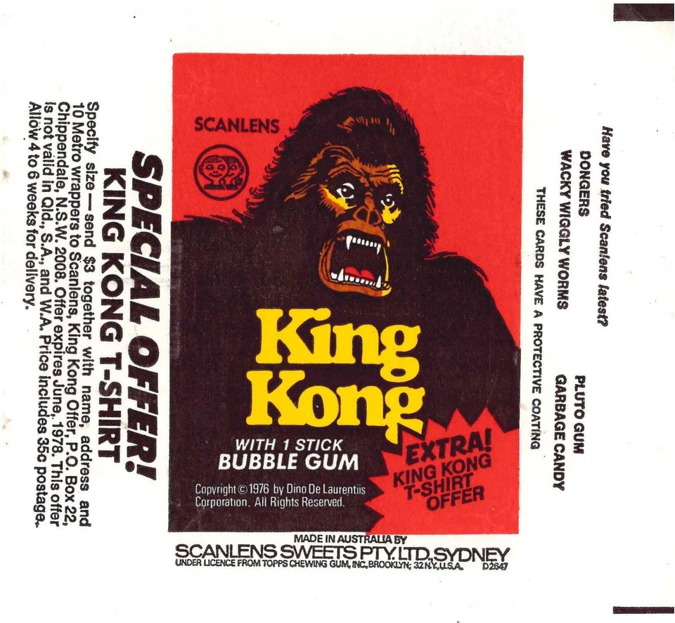 1976 SCANLENS KING KONG EMPTY WRAPPER - Image 1 of 1