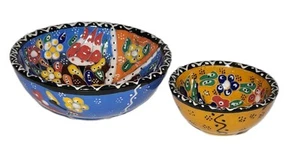 2 Vtg Beautiful Turkish Style Bowls Bowl Set Colorful Handmade 5 & 3.25" Signed - Picture 1 of 18
