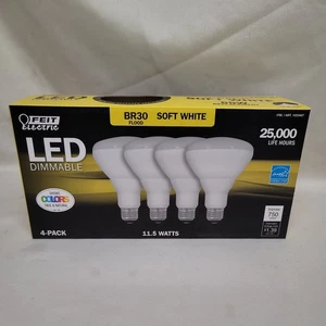 Feit Electric LED BR30 Flood 4 Pack Dimmable Light Bulb Soft White New - Picture 1 of 5