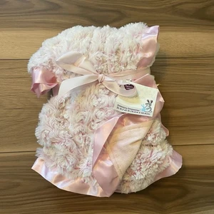 Parent's Choice Rosette Pink Plush Blanket 30" x 40" Swirls Satin Trim - Picture 1 of 5