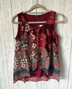 Blusa Top Desigual Roja Sin Mangas Blusa Bahamas Flotante Floral Volantes Pequeña - Imagen 1 de 14