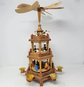 Vela de Belén de Madera Vintage 18" Navidad 3 Niveles Carrusel Molino de Viento Incompleto - Imagen 1 de 11