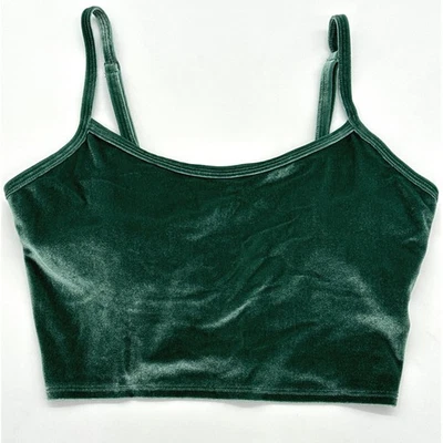 PINK Victoria's Secret Active Velvet Green Padded Crop Top Lightly Lined Women S - Image 1 of 4