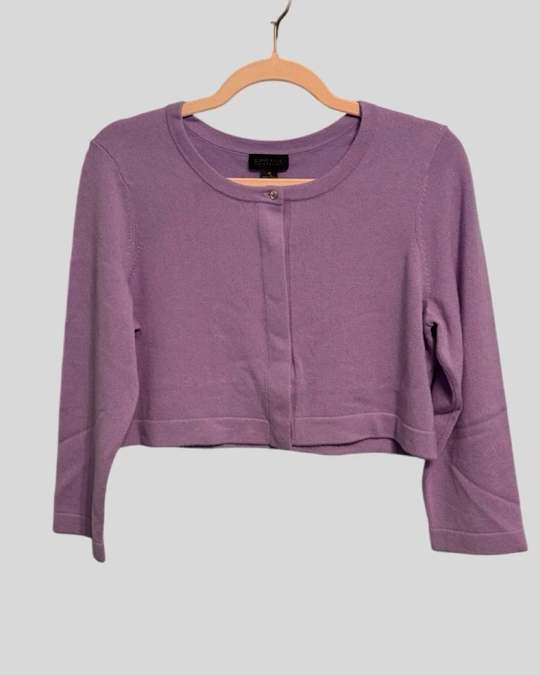 Cardigã cropped Carlisle Collection 100% cashmere “Adrienne” novo com etiquetas tamanho M - Imagem 1 de 4