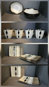 15 Pc Sango Prelude Black, 4508. 4 Mugs, 3 Dinner & 4 Salad Plates 4 Bowls FRSHP - Picture 1 of 24