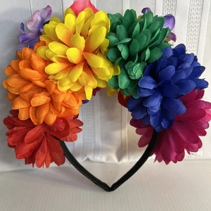 Diadema Multicolor Flores Coloridas Negro Satén Banda Aloha Mahalo Talla Regular - Imagen 1 de 5