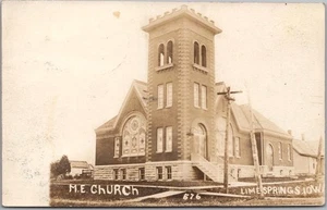 Vintage 1909 LIME SPRINGS, Iowa RPPC Photo Postcard "M.E. CHURCH" Street View - Picture 1 of 2