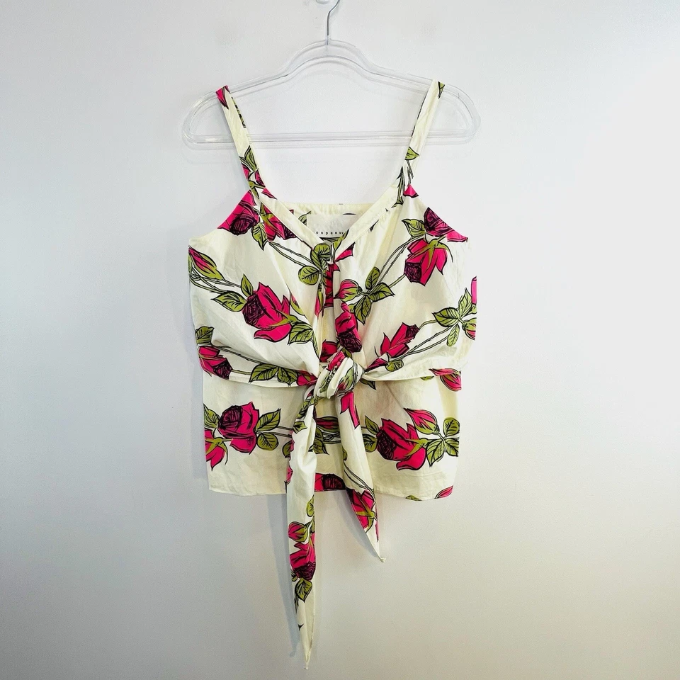 Top Camisola Cooper By Trelise Talla 12 M Blanco Rosa Floral Algodón Corbata Frontal Foto 1 de 4