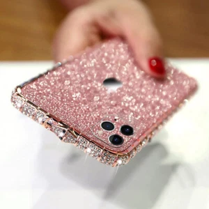Glitter Bling Diamond Shiny Sparkly Sticker Case For iPhone 14 15 Pro 13 12 11 7 - Picture 1 of 28