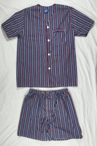 TownCraft Pajamas Mens Medium Button Down Shirt Shorts Striped Pocket Loungewear - Picture 1 of 10