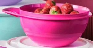 Tupperware Thatsa Bowl 6 tazas - rosa y blanco sello de doble pestaña nuevo - Imagen 1 de 1