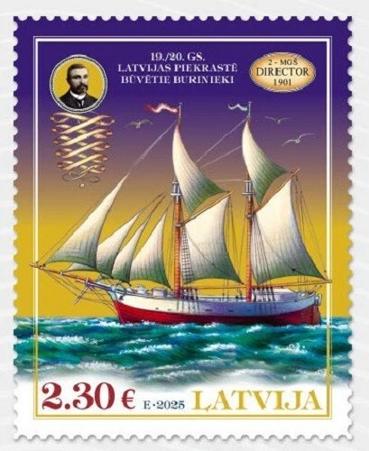 Stamp of LATVIA 2025 - Historical ships  - Two-masted gaff schooner “Director" - Image 1 of 1