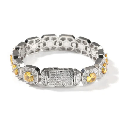 Joyería Hip Hop Relleno Dorado Colorido Circonita cúbica 12 mm Brazalete Helado Bling Pulsera Raper Regalo Foto 1 de 4