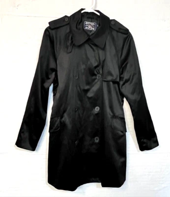 Usado en Excelente Condición Vestido/Abrigo Trench American Living Negro Doble Pecho Talla 14 Foto 1 de 4