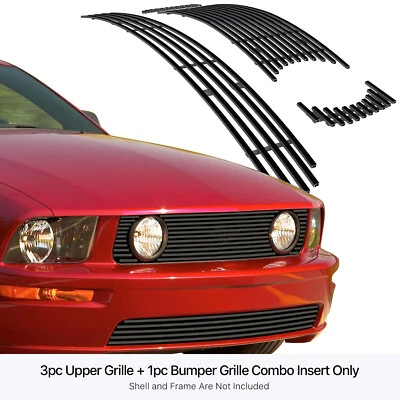 For 2005-09 Ford Mustang GT V8 Stainless Steel Black Billet Grille Insert Combo - Image 1 of 4