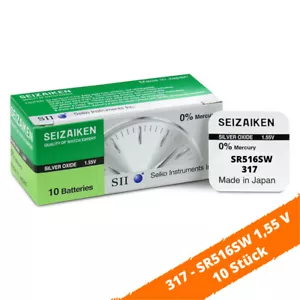 10 x SEIZAIKEN 317 SR516SW batería celda de botón SR62 280-58 RW326 1,55V reloj Seiko - Imagen 1 de 2