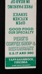 1940s Perk's Coffee Shop & Restaurant Open Kitchen Service Rt 17 Tappahannock VA - Imagen 1 de 2