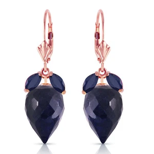 14K. SOLID GOLD EARRING WITH DANGLING POINTY BRIOLETTE SAPPHIRES (Rose Gold) - Picture 1 of 5